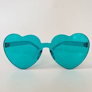 Heart Shaped Rimless Sunglasses - Blue / Festival Rave Summer Pride Party Y2K